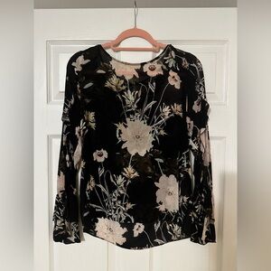 Lucky Brand Black and Cream Floral Blouse